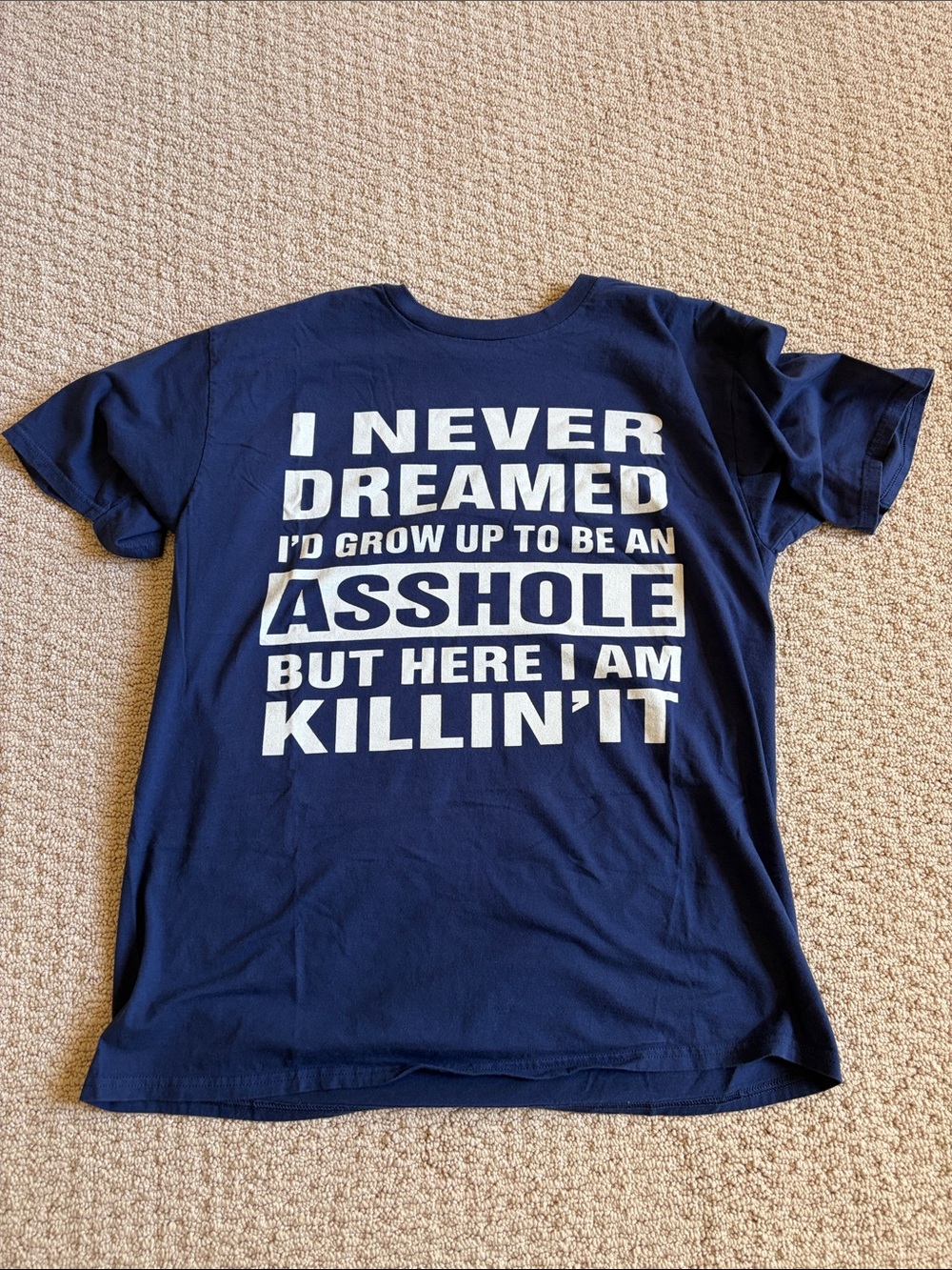 Port and Company Navy Blue Graphic Tee with White Bold Text